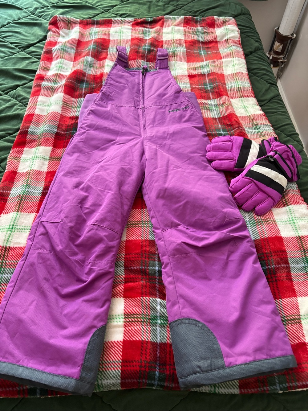 Arctix Purple Toddler Snow Bib Overalls 5T + Gloves